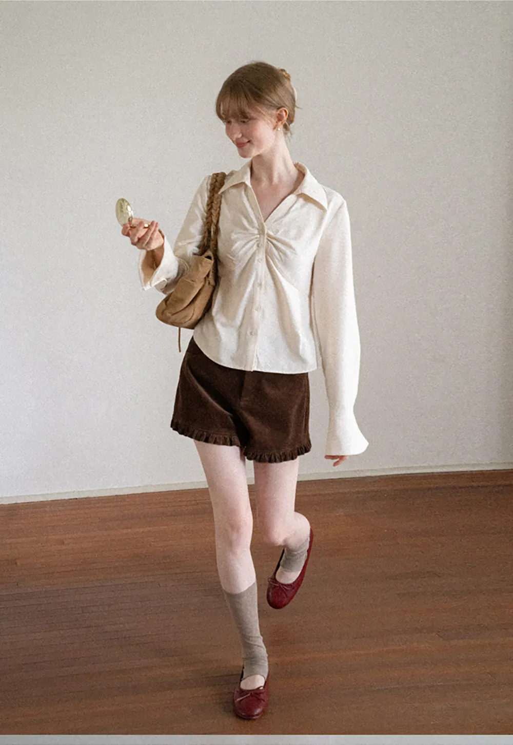 Ruffled Hem Corduroy Shorts
