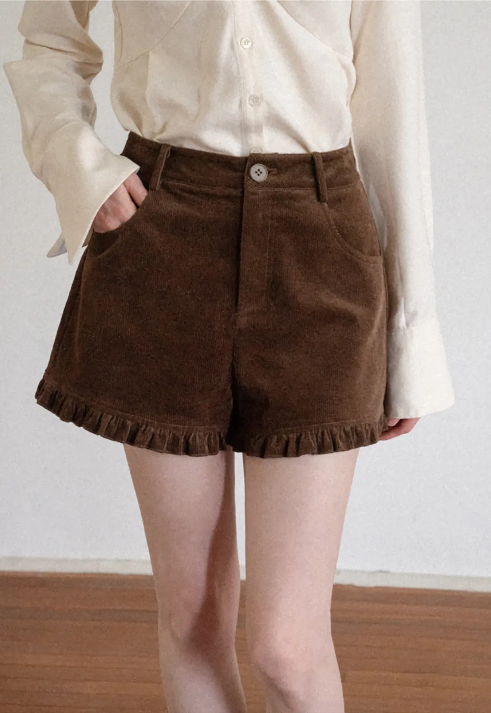 Ruffled Hem Corduroy Shorts