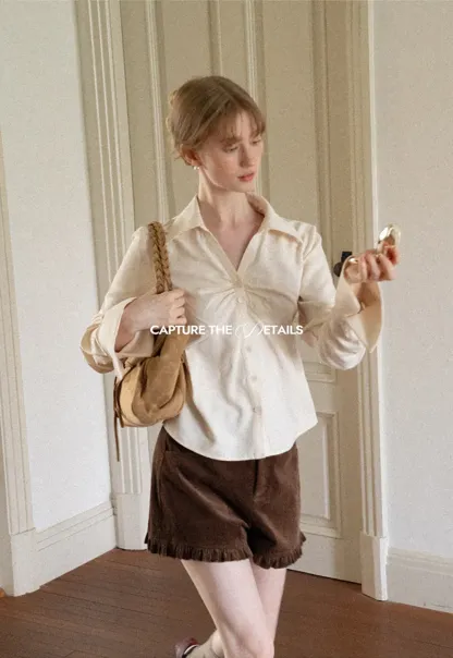 Ruffled Hem Corduroy Shorts
