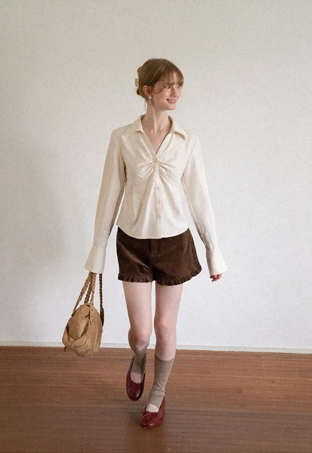 Ruffled Hem Corduroy Shorts