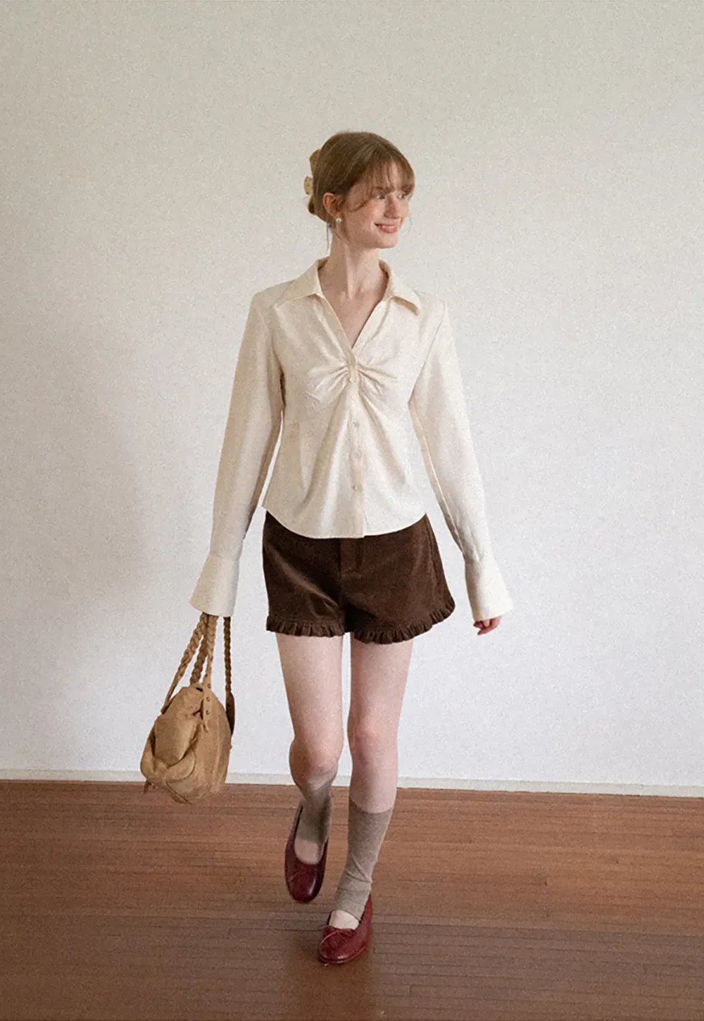 Ruffled Hem Corduroy Shorts