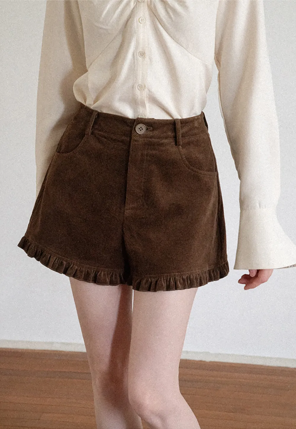 Ruffled Hem Corduroy Shorts