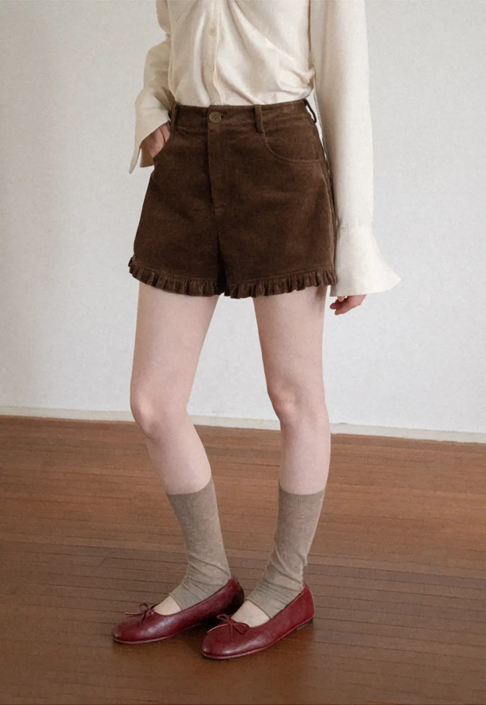 Ruffled Hem Corduroy Shorts