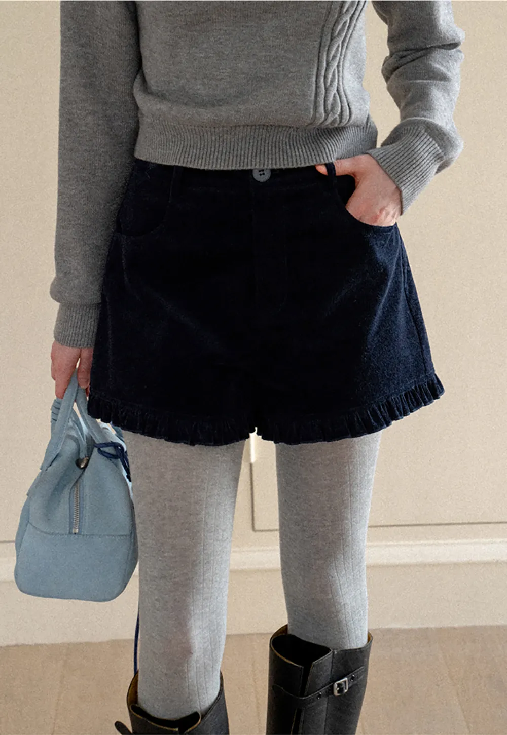 Ruffled Hem Corduroy Shorts