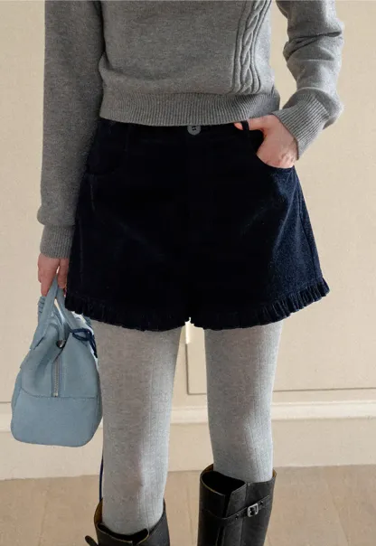Ruffled Hem Corduroy Shorts