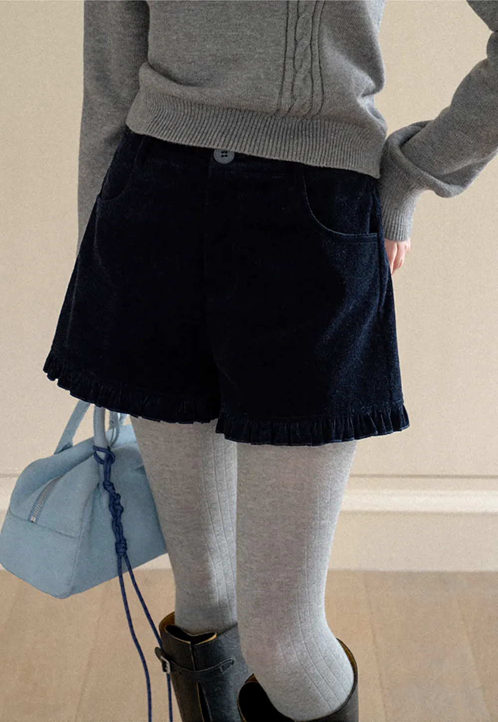 Ruffled Hem Corduroy Shorts