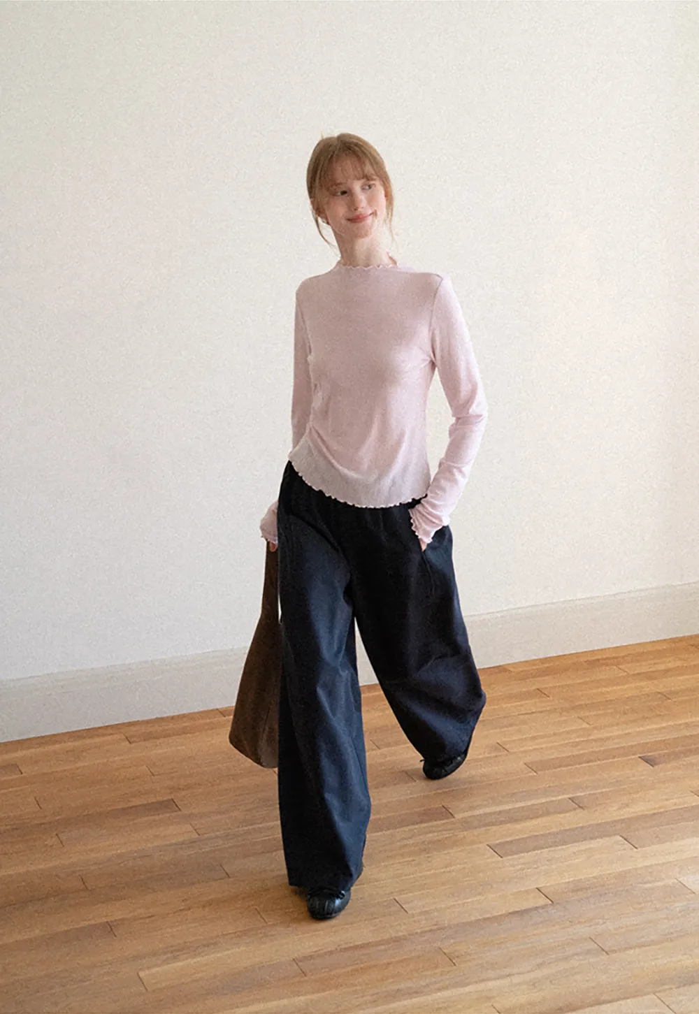 High Waist Elastic Waistband Wide Leg Casual Pants