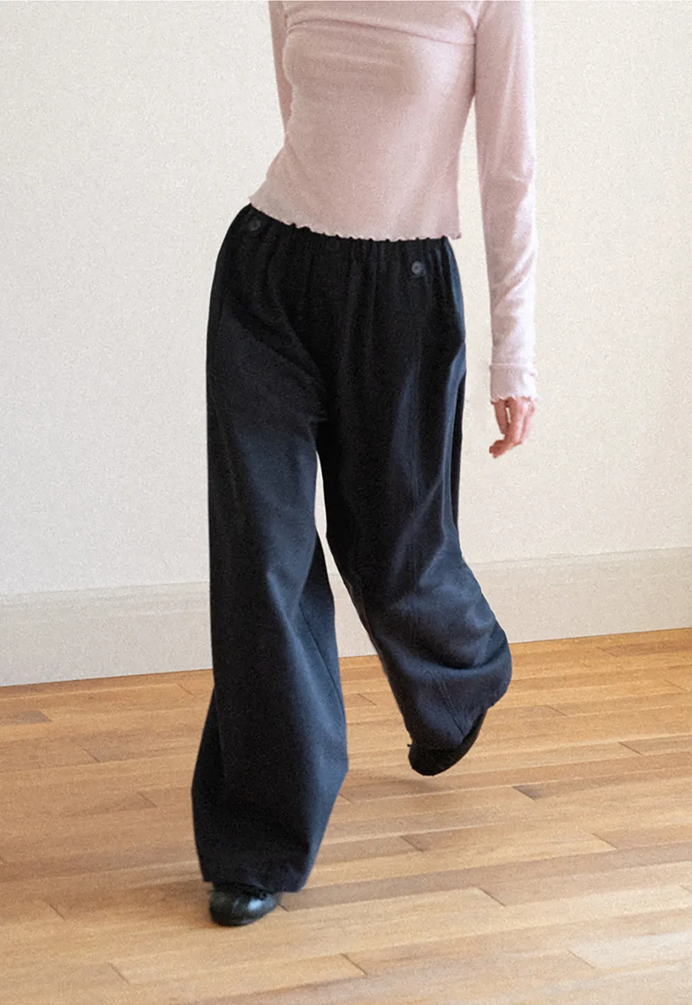 High Waist Elastic Waistband Wide Leg Casual Pants