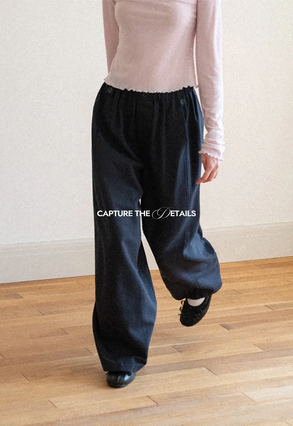 High Waist Elastic Waistband Wide Leg Casual Pants