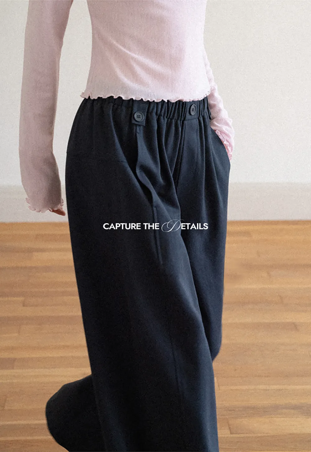 High Waist Elastic Waistband Wide Leg Casual Pants