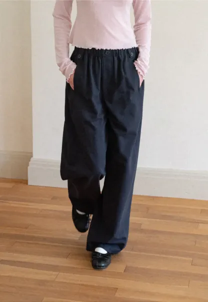 High Waist Elastic Waistband Wide Leg Casual Pants