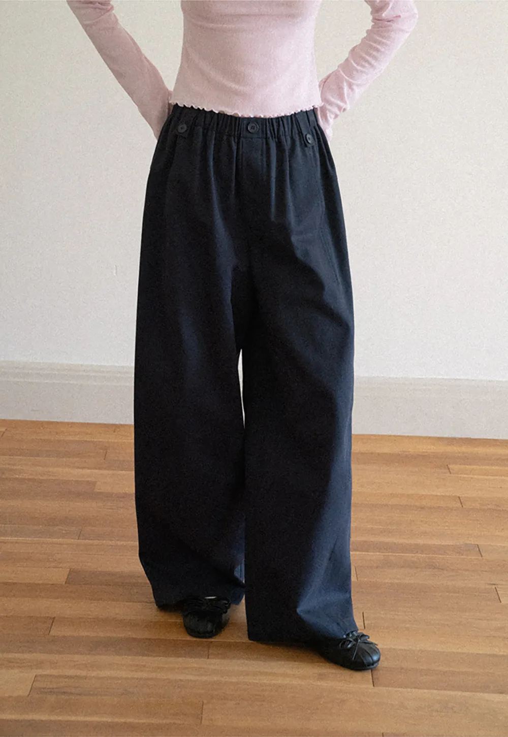High Waist Elastic Waistband Wide Leg Casual Pants