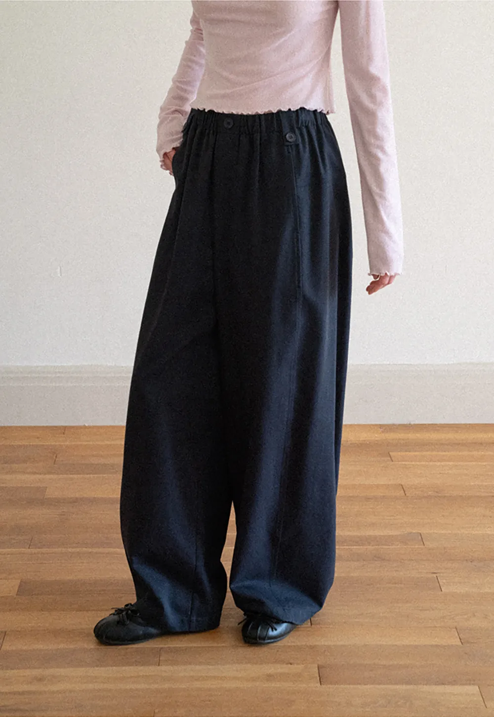 High Waist Elastic Waistband Wide Leg Casual Pants
