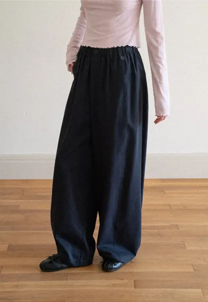 High Waist Elastic Waistband Wide Leg Casual Pants