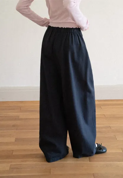 High Waist Elastic Waistband Wide Leg Casual Pants