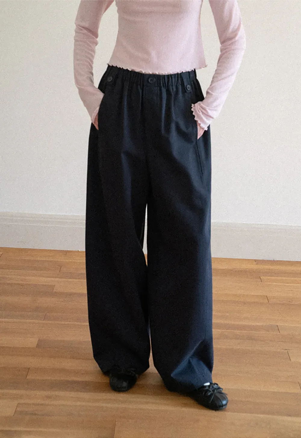 High Waist Elastic Waistband Wide Leg Casual Pants
