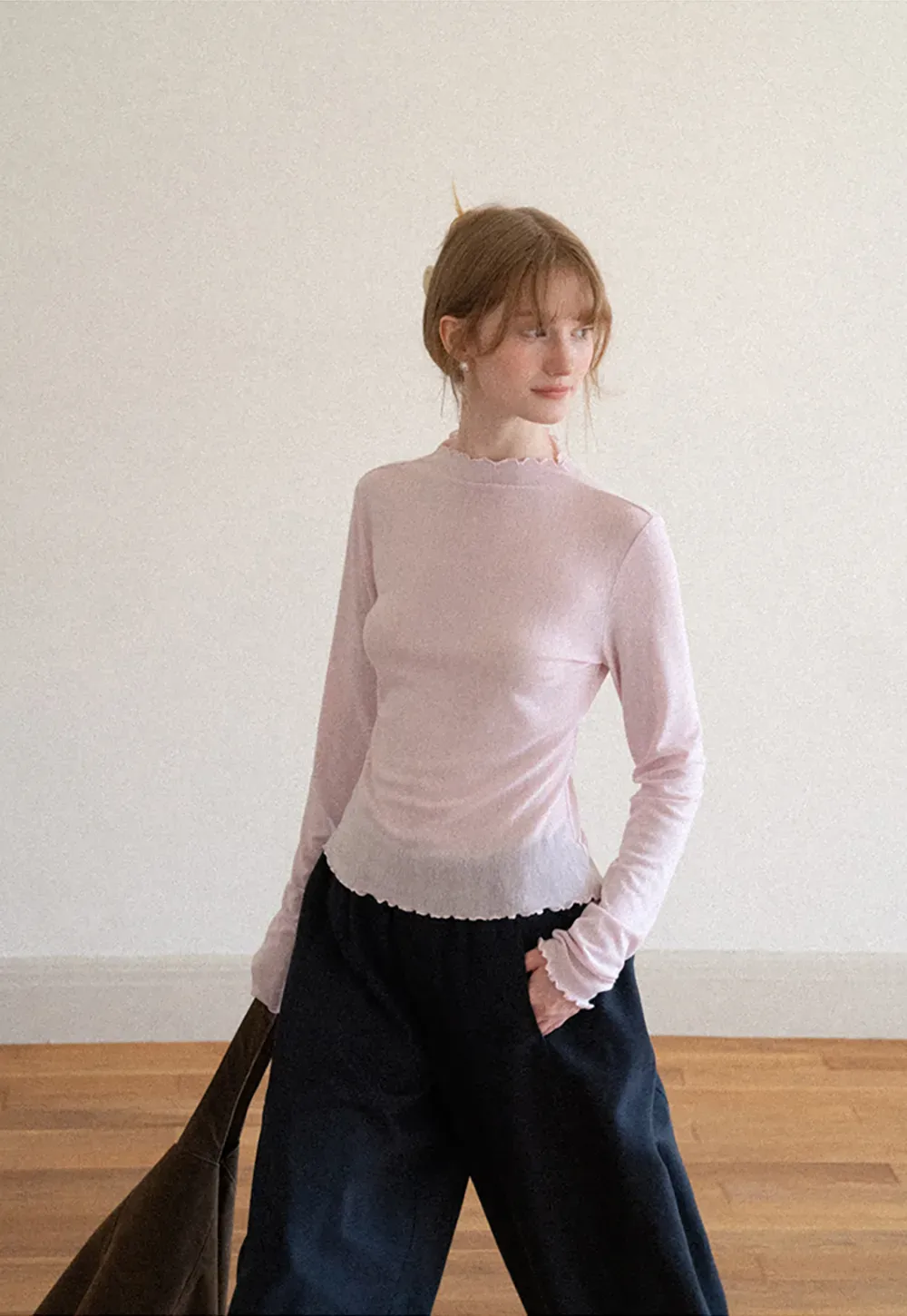 High Waist Elastic Waistband Wide Leg Casual Pants