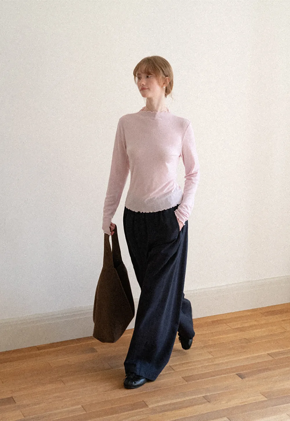 High Waist Elastic Waistband Wide Leg Casual Pants