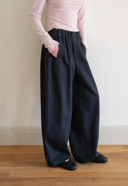 High Waist Elastic Waistband Wide Leg Casual Pants