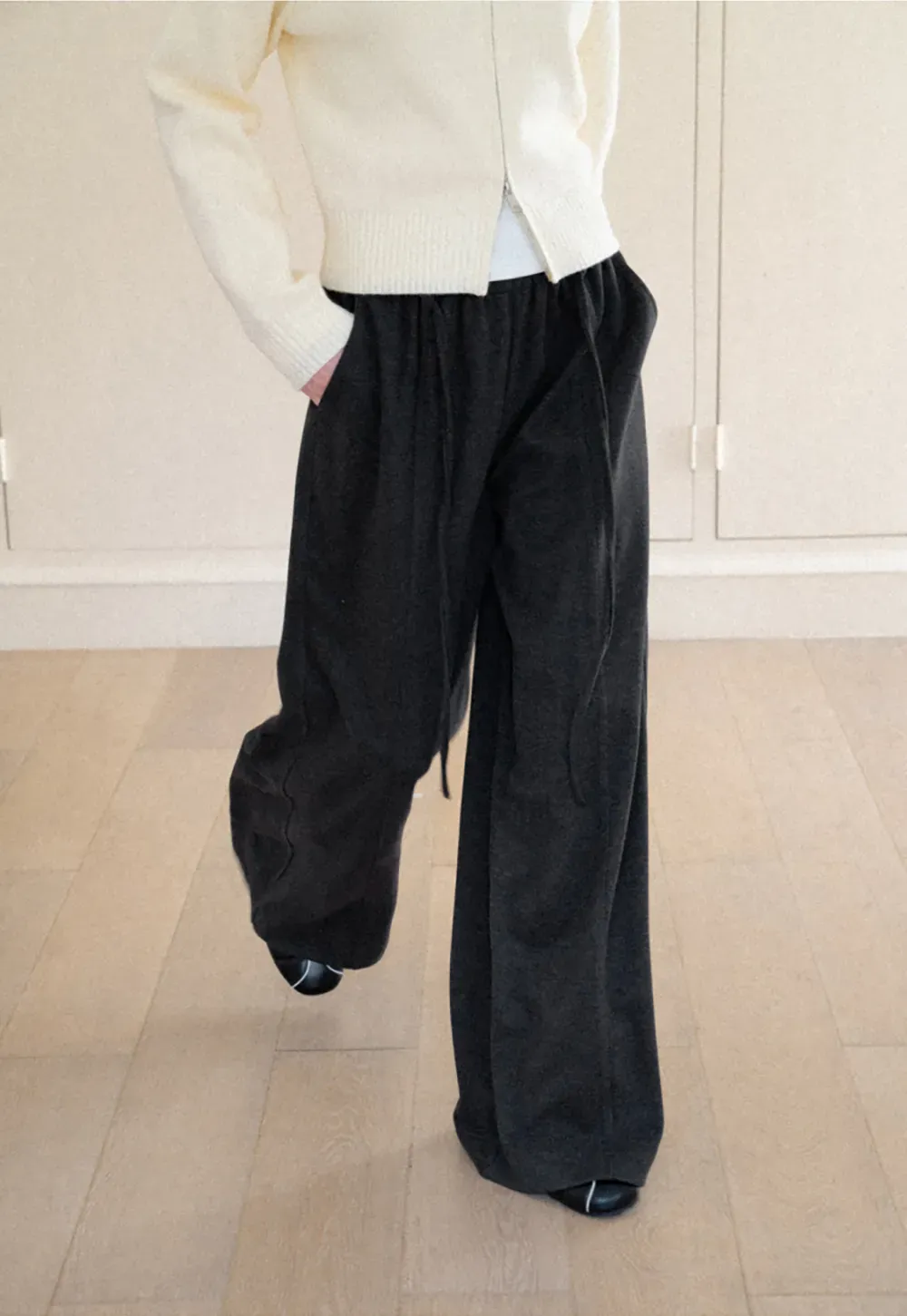 High Waist Drawstring Wide Leg Casual Pants