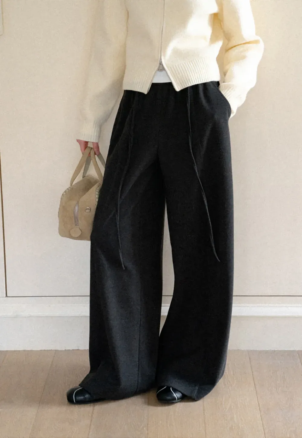 High Waist Drawstring Wide Leg Casual Pants