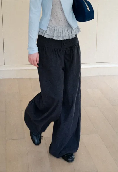 High Waist Wide Leg Pleated Casual Pants