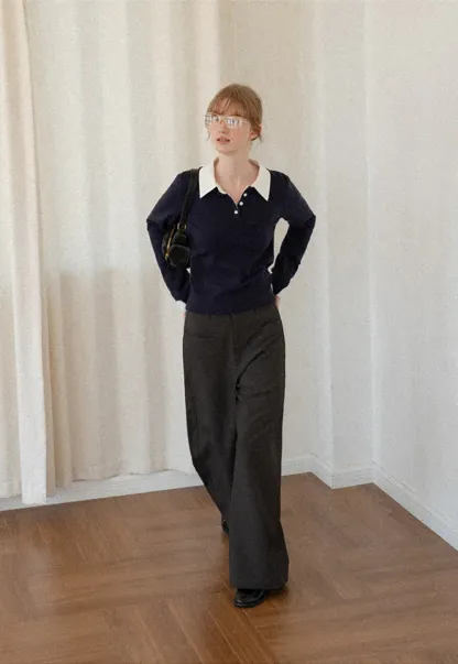 Lace Trim High Waist Wide Leg Casual Pants