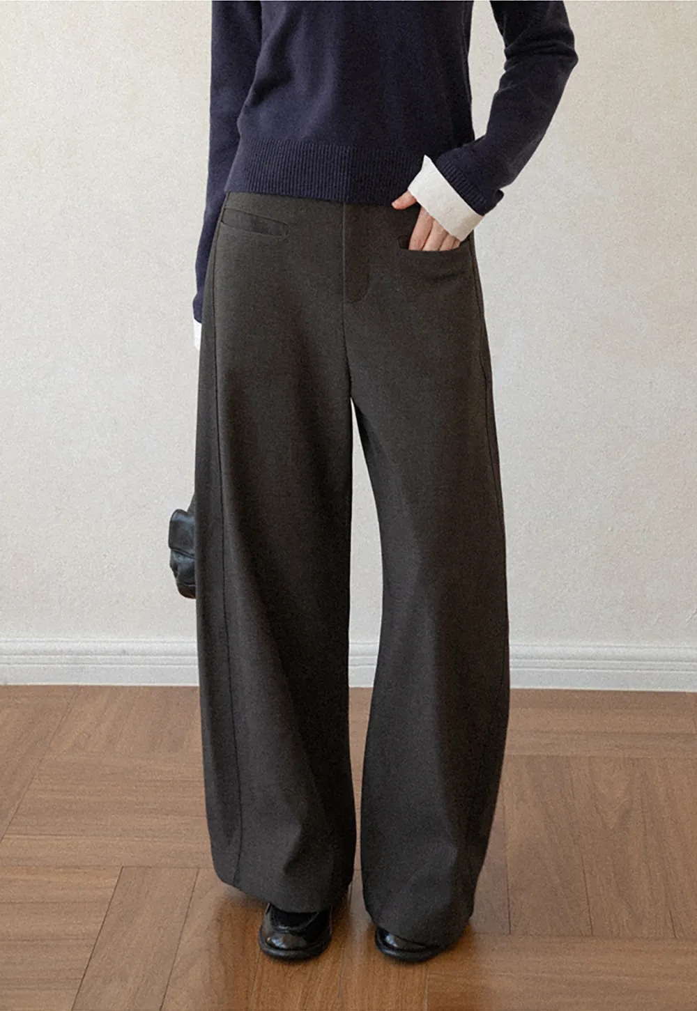 Lace Trim High Waist Wide Leg Casual Pants
