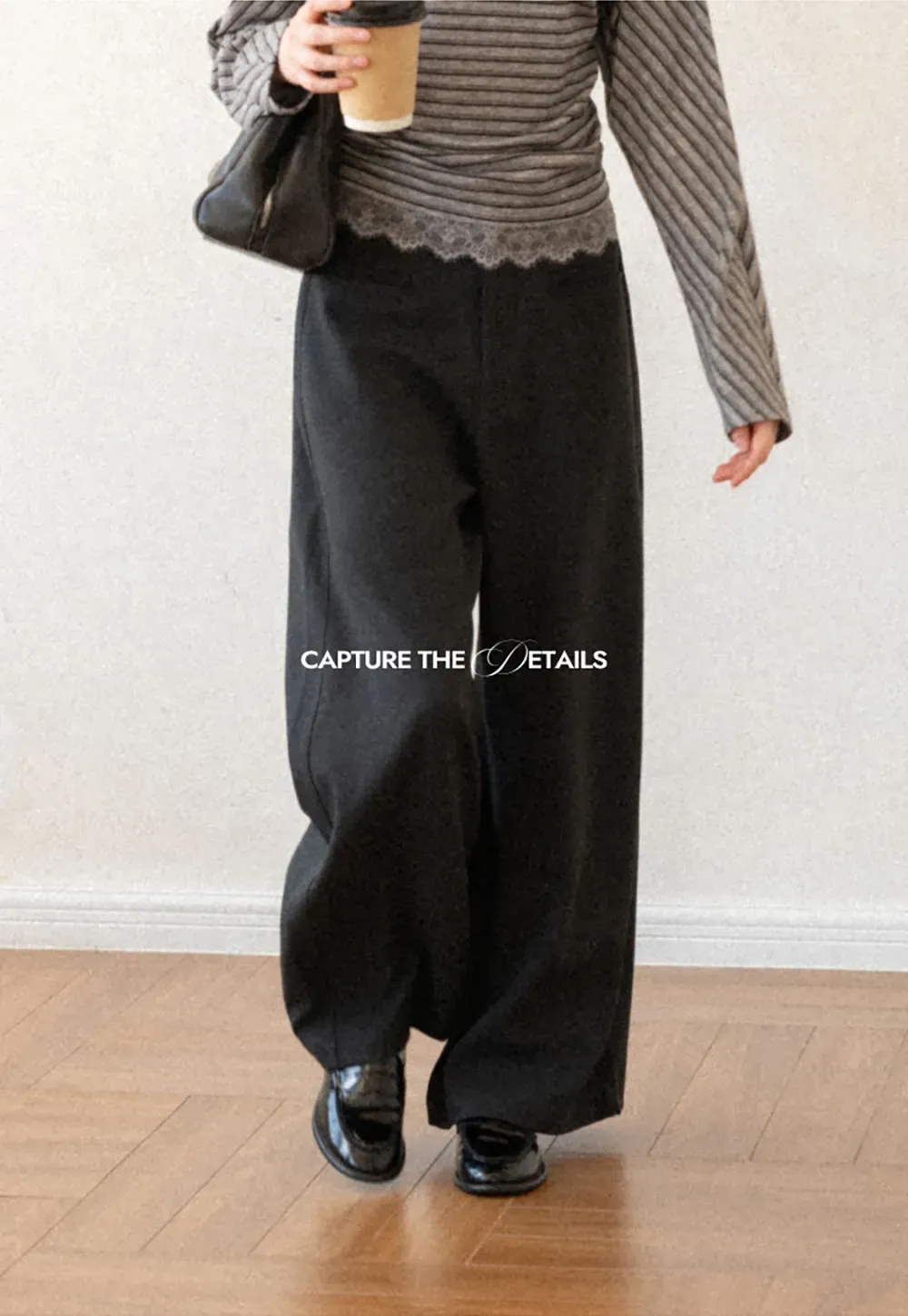 Lace Trim High Waist Wide Leg Casual Pants