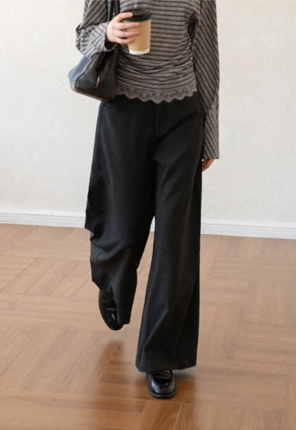 Lace Trim High Waist Wide Leg Casual Pants
