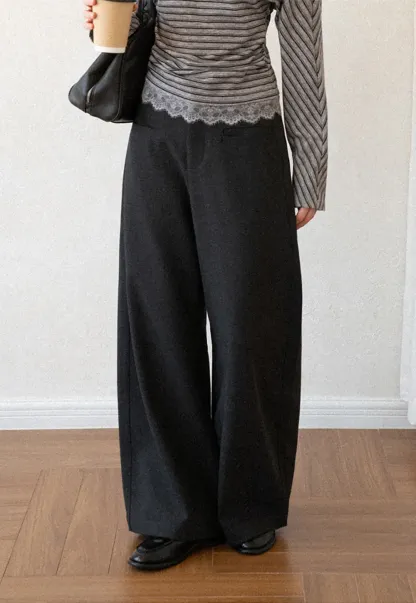 Lace Trim High Waist Wide Leg Casual Pants