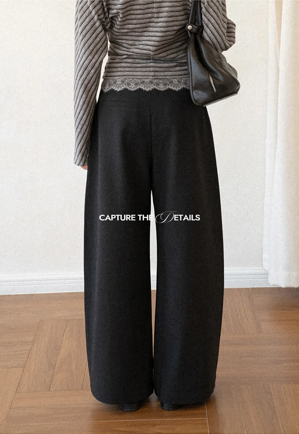 Lace Trim High Waist Wide Leg Casual Pants