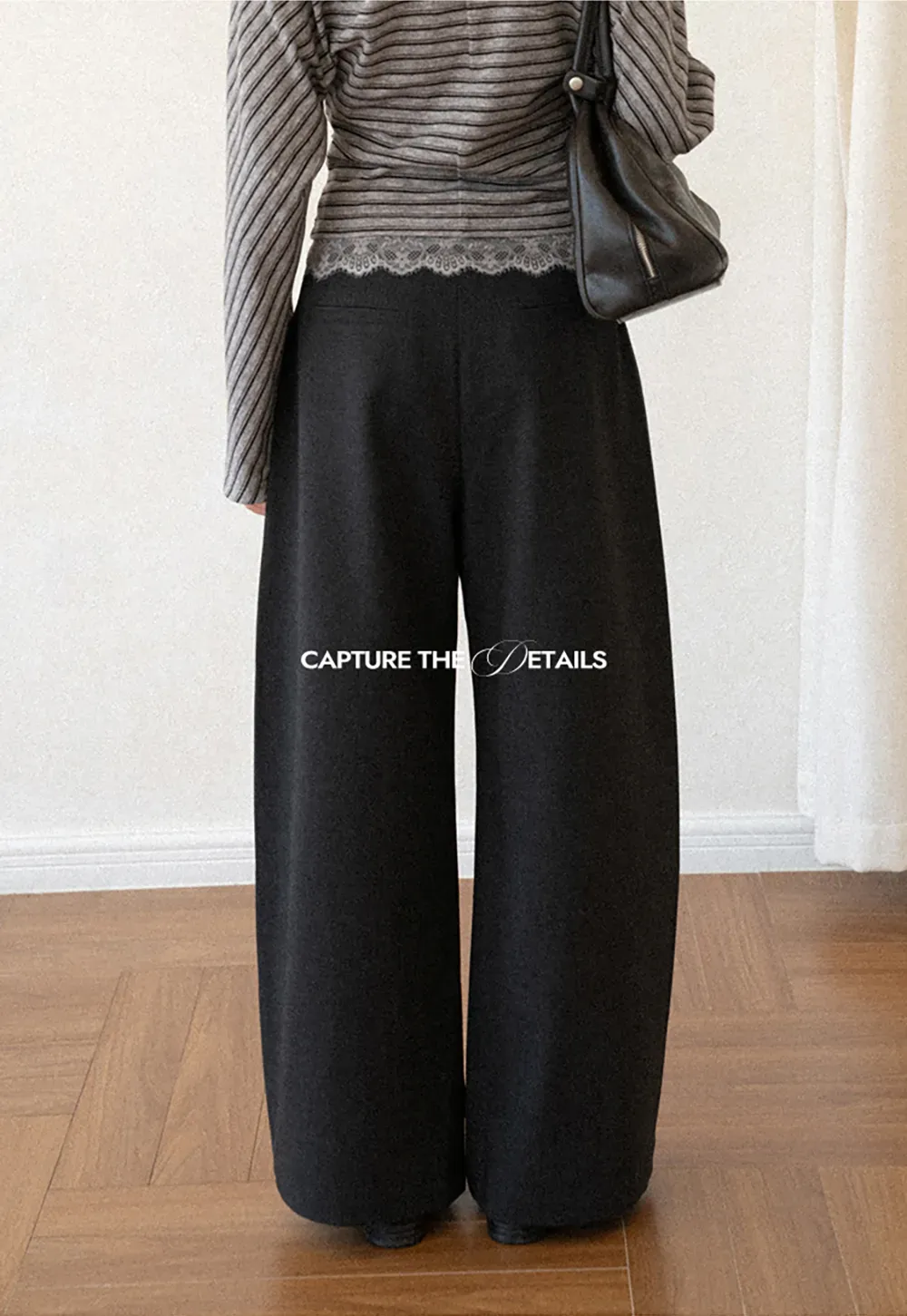 Lace Trim High Waist Wide Leg Casual Pants