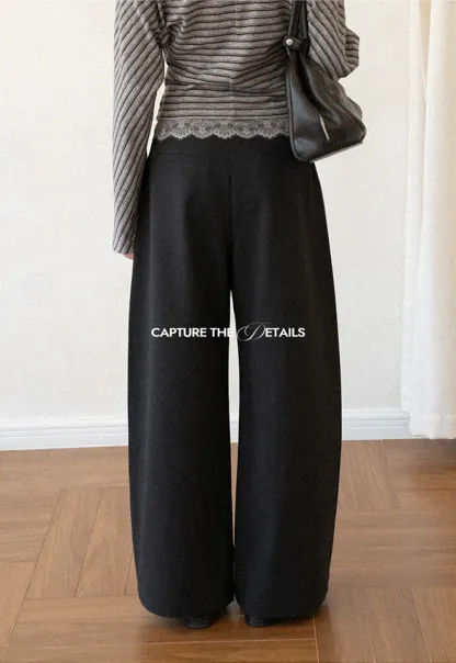 Lace Trim High Waist Wide Leg Casual Pants