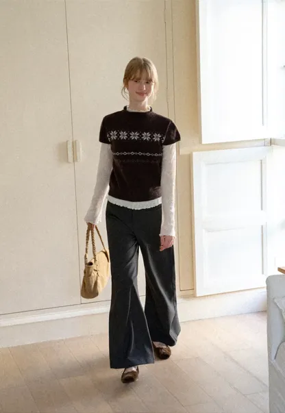 Lace Trim High Waist Wide Leg Casual Pants