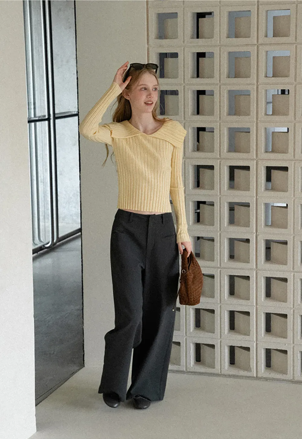 Lace Trim High Waist Wide Leg Casual Pants