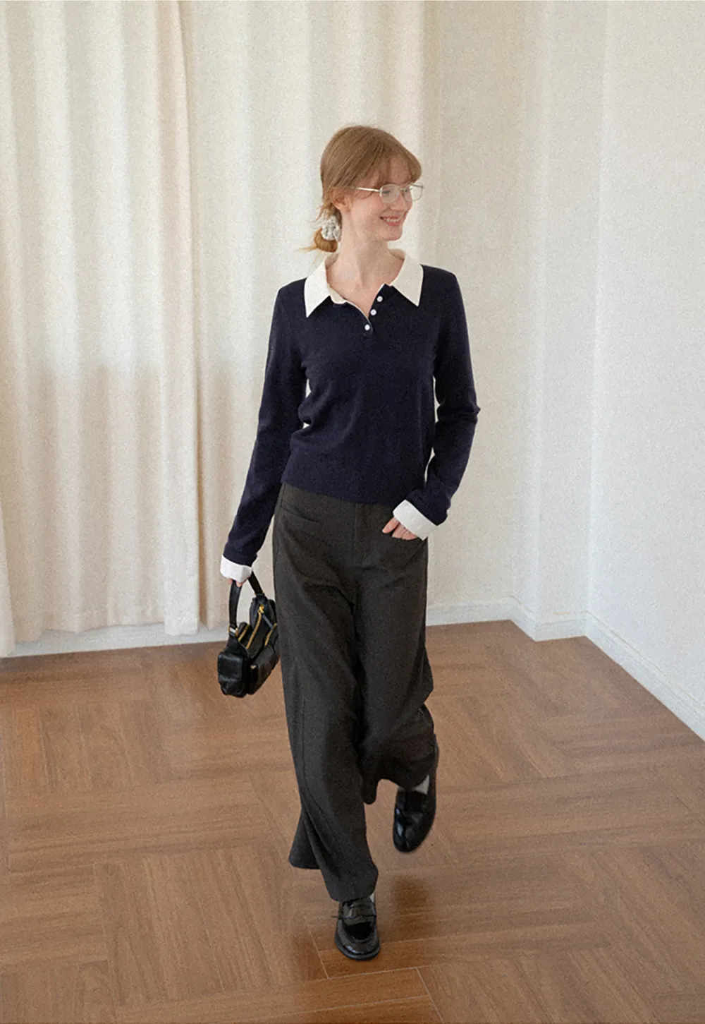 Lace Trim High Waist Wide Leg Casual Pants