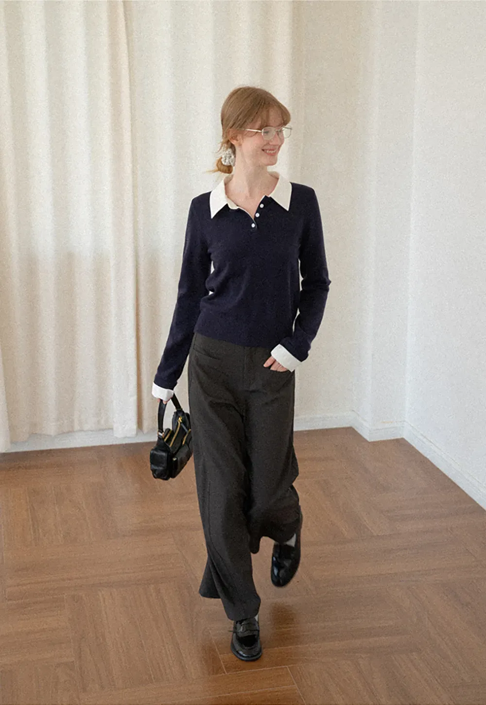 Lace Trim High Waist Wide Leg Casual Pants