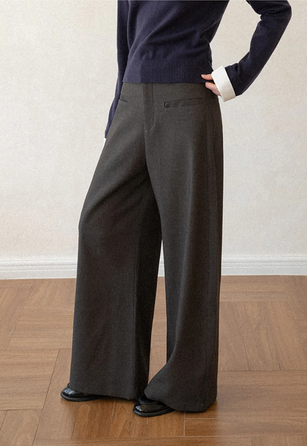 Lace Trim High Waist Wide Leg Casual Pants