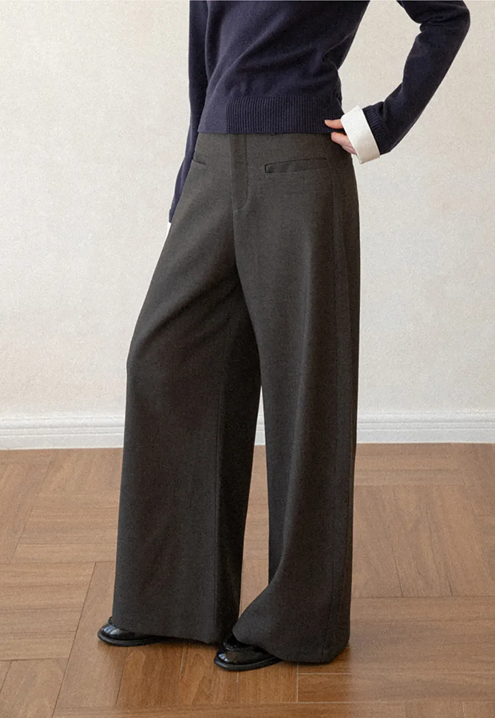 Lace Trim High Waist Wide Leg Casual Pants