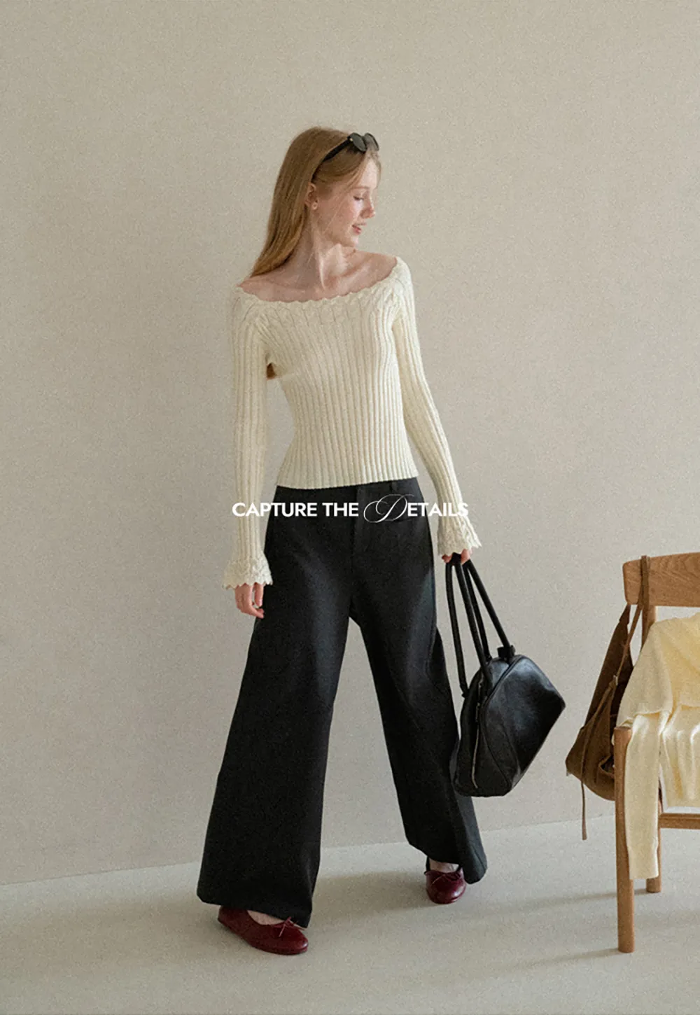 Lace Trim High Waist Wide Leg Casual Pants
