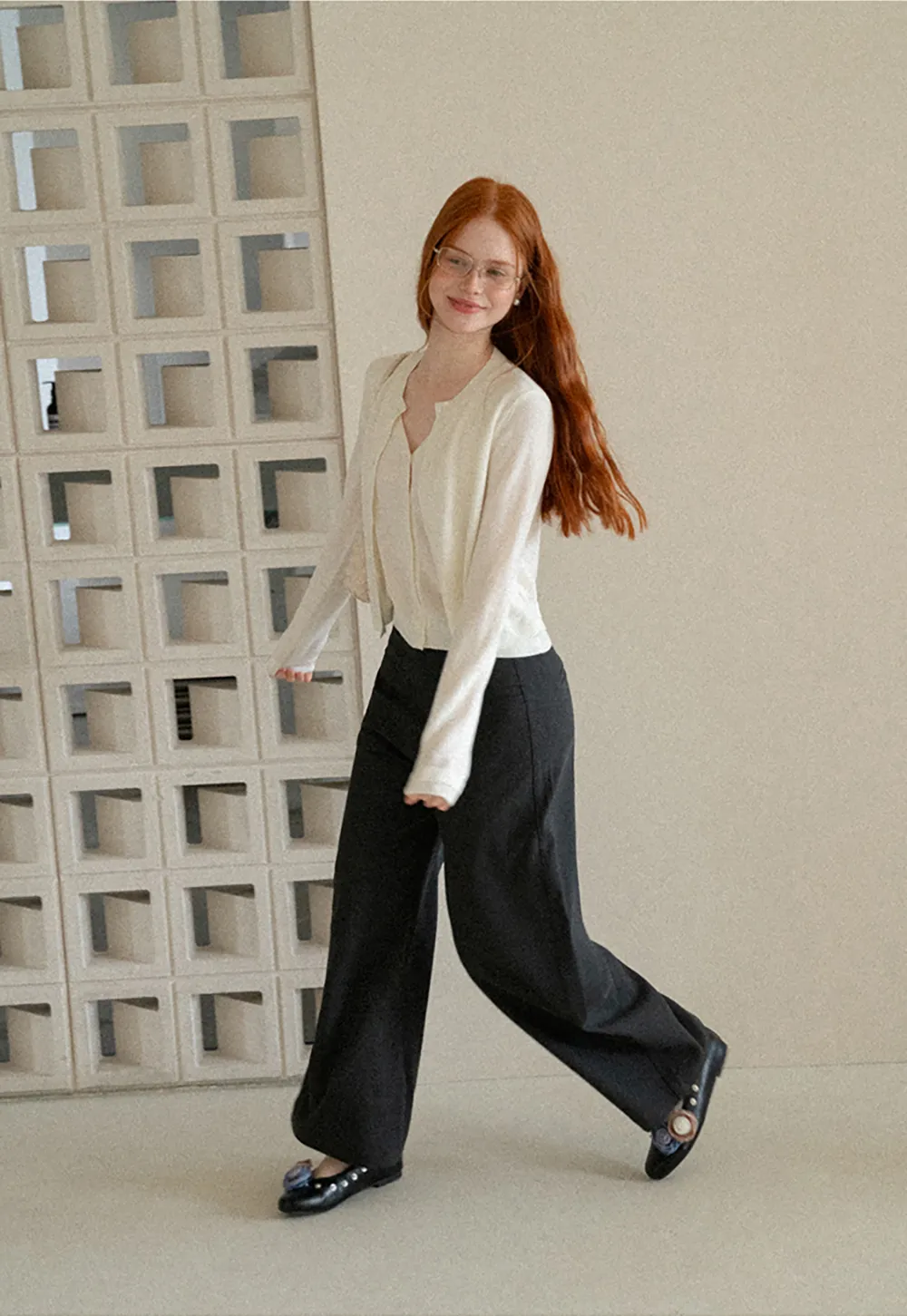 Lace Trim High Waist Wide Leg Casual Pants