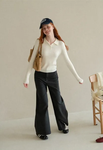Lace Trim High Waist Wide Leg Casual Pants