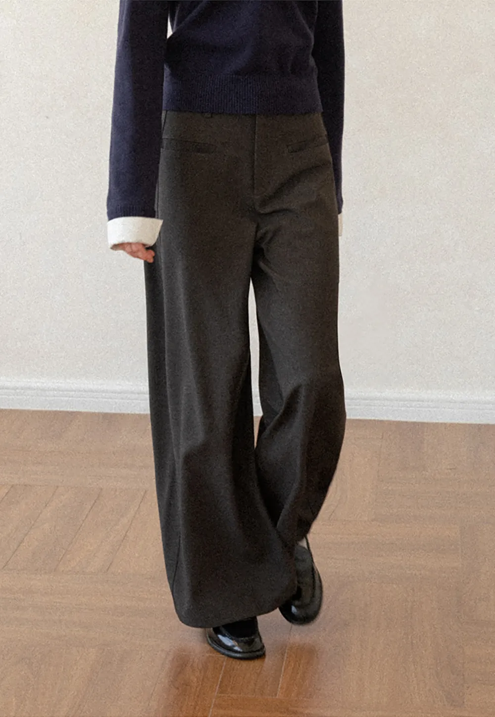 Lace Trim High Waist Wide Leg Casual Pants