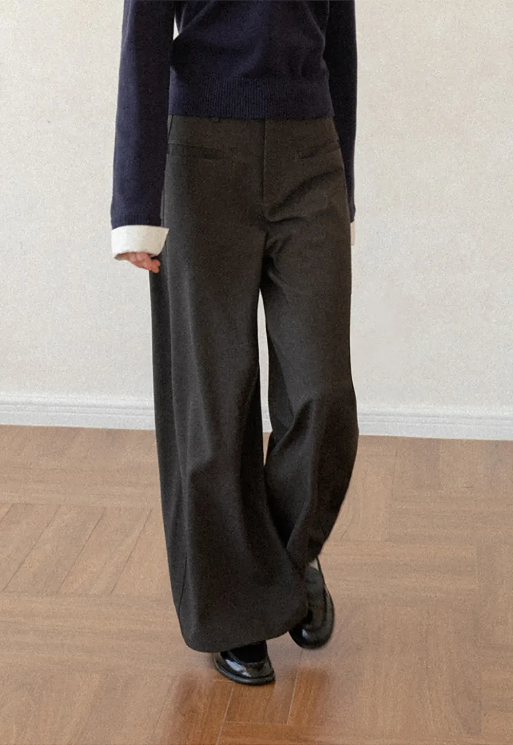 Lace Trim High Waist Wide Leg Casual Pants