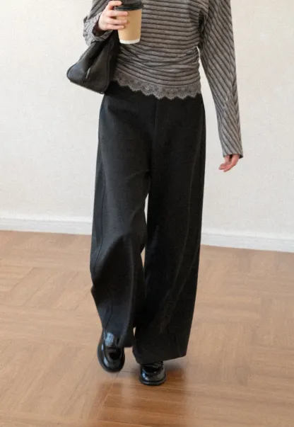 Lace Trim High Waist Wide Leg Casual Pants