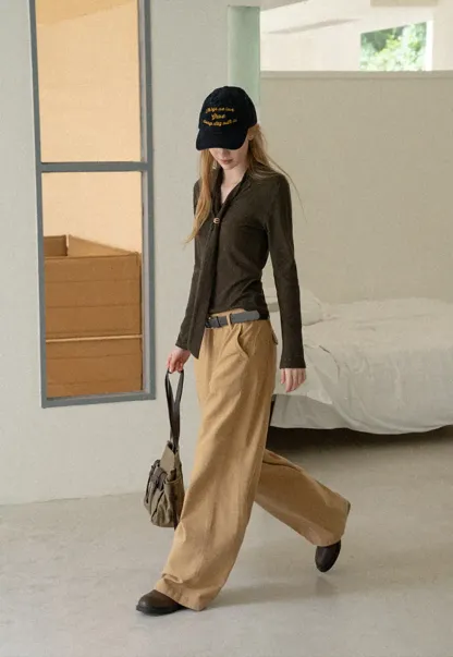 Wide Leg Pleated Casual Pants