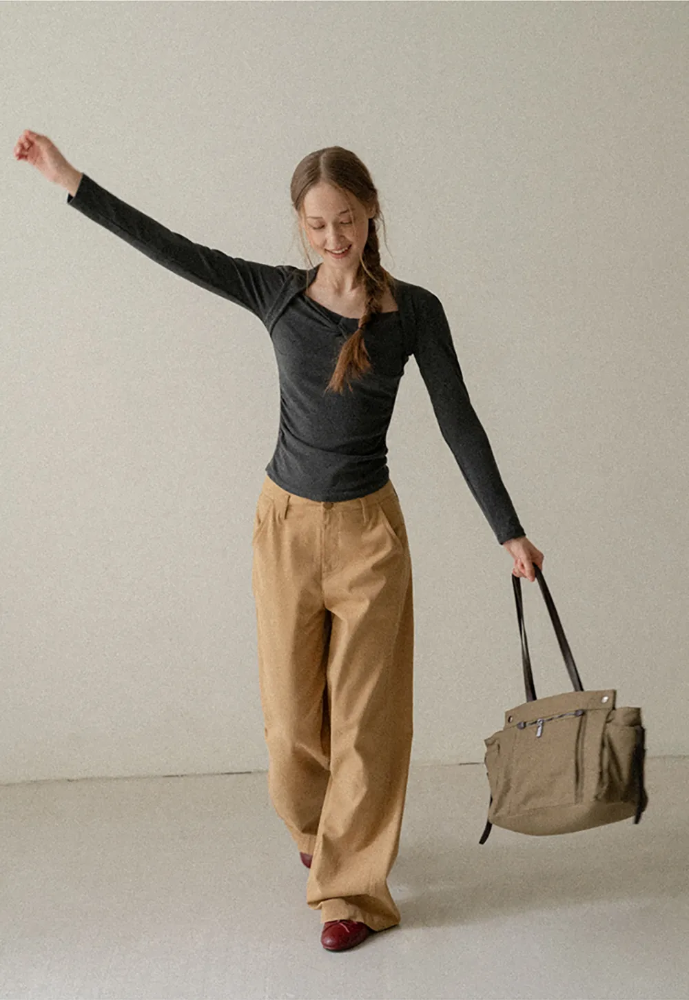 Wide Leg Pleated Casual Pants