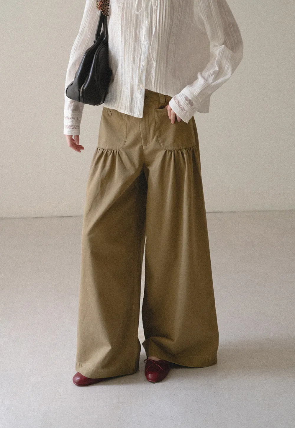 High Waist Pleated Wide Leg Casual Pants