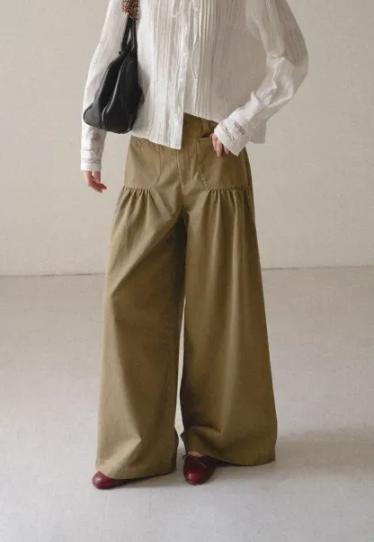 High Waist Pleated Wide Leg Casual Pants